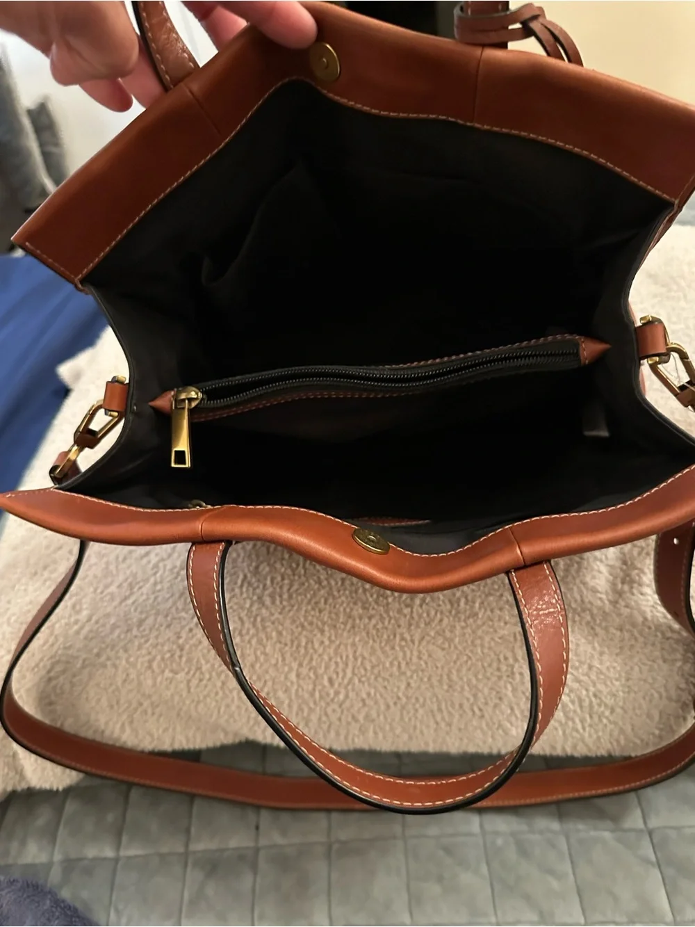 Fossil Carmen Leather Shopper Tote Bag Cognac